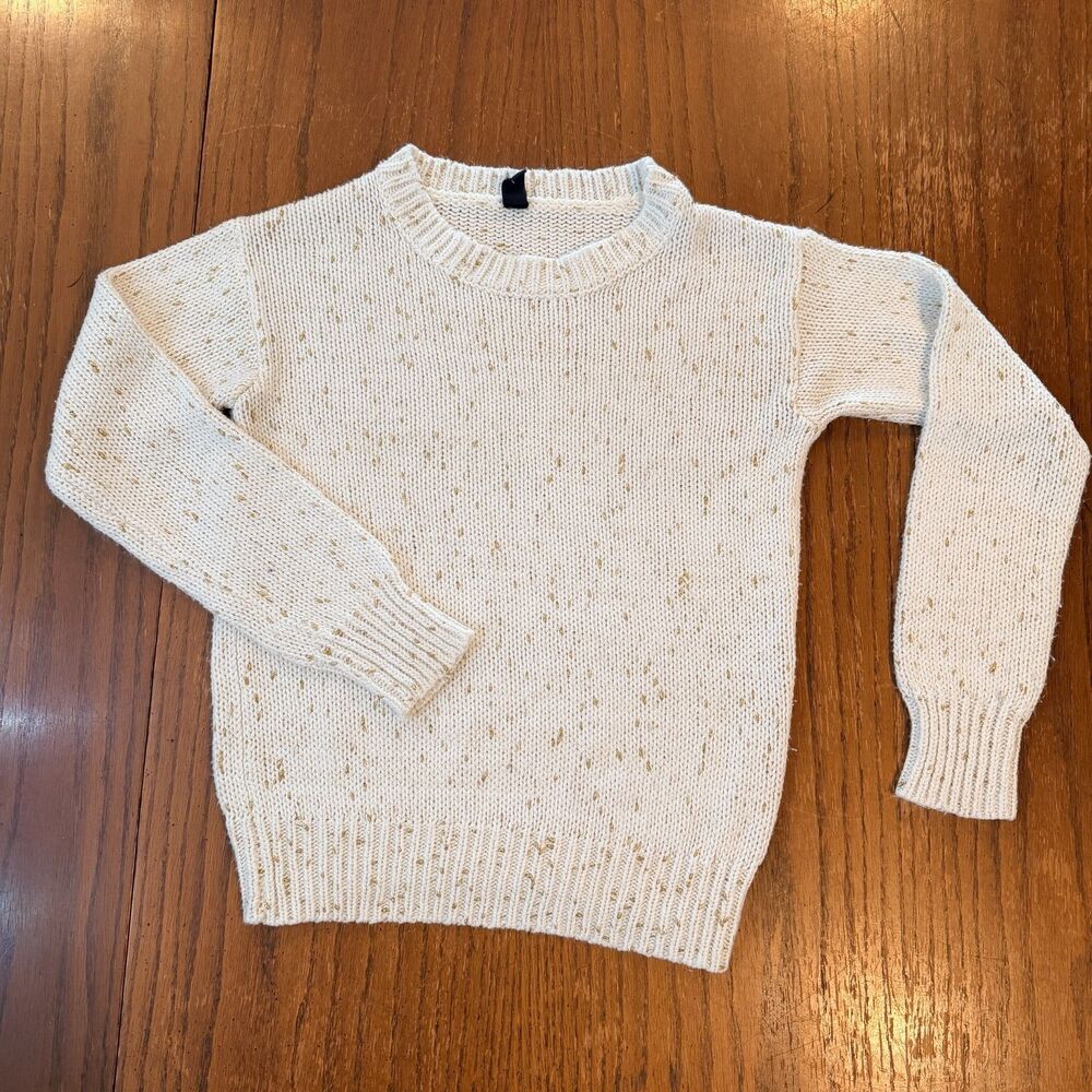 Windsor Womens S Cream Gold Metallic Speckled Acrylic Knit Sweater Holiday